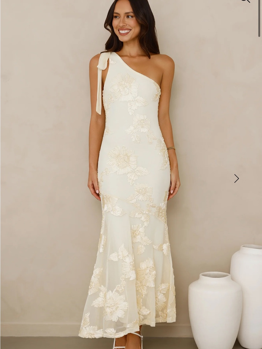 Hello Molly One-Shoulder Yellow Floral Embroidered Maxi